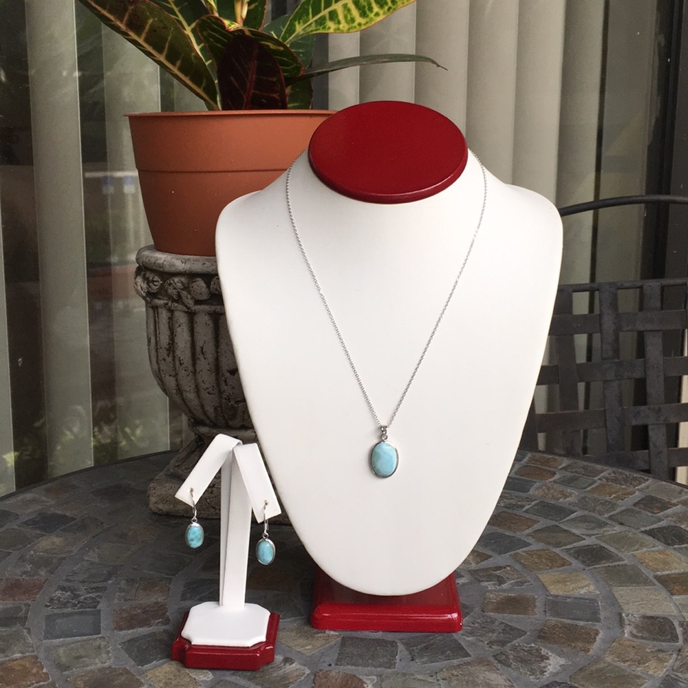 Larimar Sterling Silver Chain/Pendant ER Set - Picture 4 of 14